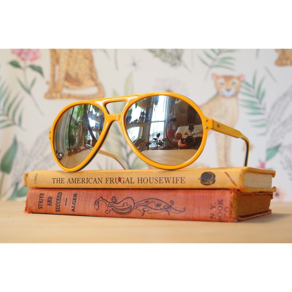 Vintage Aviator Sunglasses 1970s TJ Made In France Pilot Mirrored lens Retro
